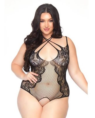 Leg Avenue Plus Size Net and Lace Crotchless Body